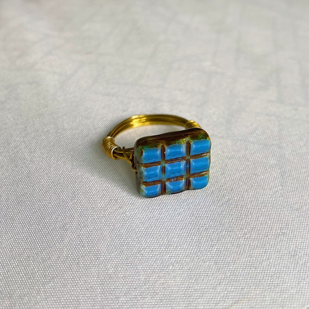 Blue & Gold Square Tile Ring